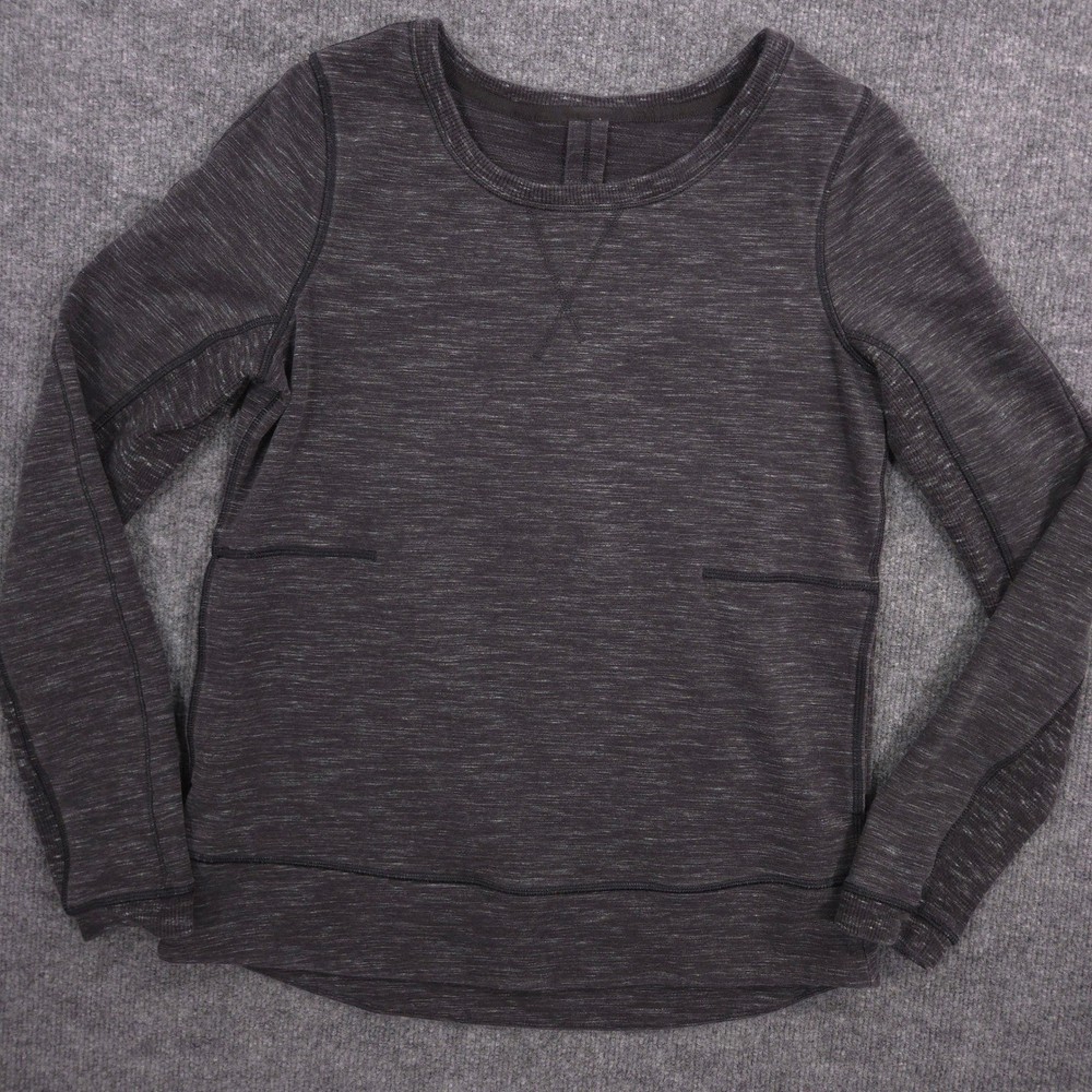 Lululemon Exhalation Pullover II Womens 8 Black Heather Stretch French Terry