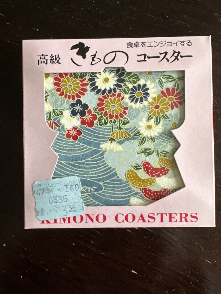 Japanese Kimono Coasters, Set of 6, NWT; Washi Paper dyed in Yuzen Technique