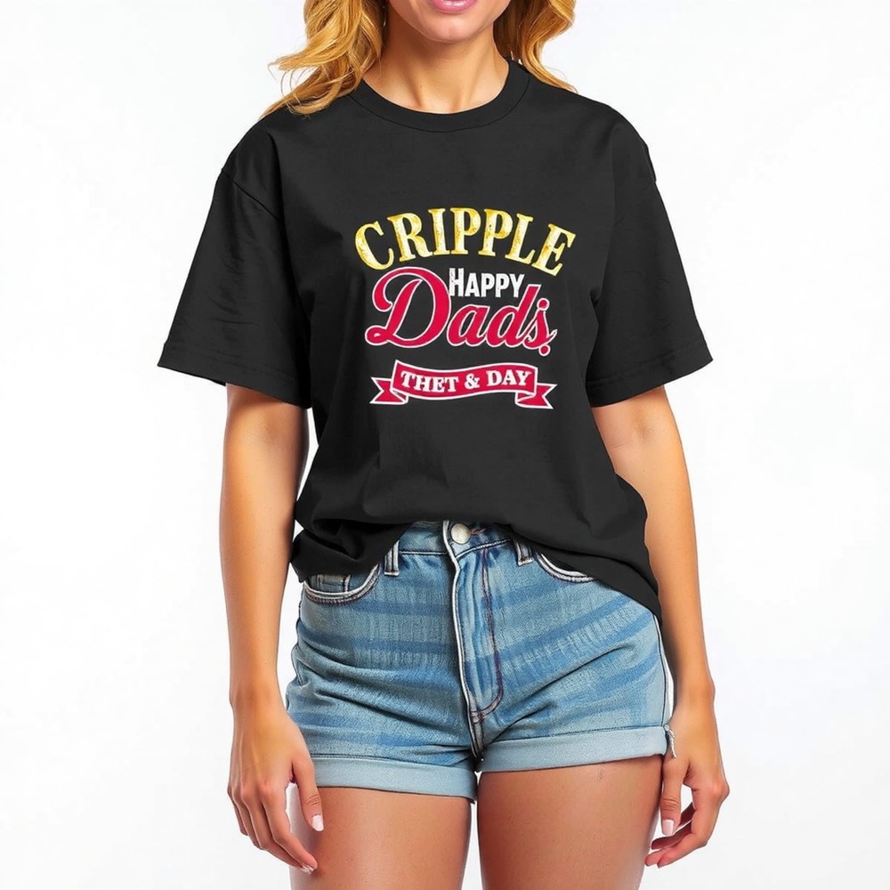 Cripple Happy Dads T-Shirt Stylish Black Tee with Gold & Red Print Perf