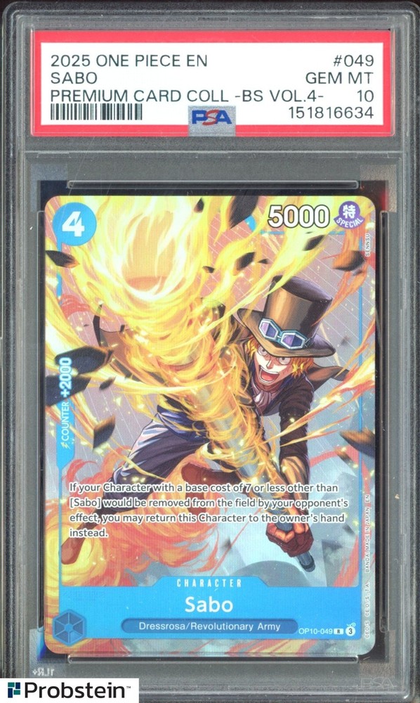#2 2025 One Piece En Premium Card Coll BS Vol 4 #049 Sabo PSA 10 GEM MINTPROBSTEIN is actively accepting consignments !!
