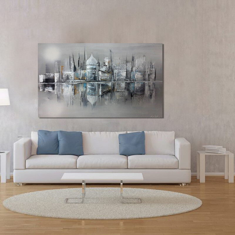 Hand-painted Abstract Architecture Oil Painting Decorative Painting Home Decor