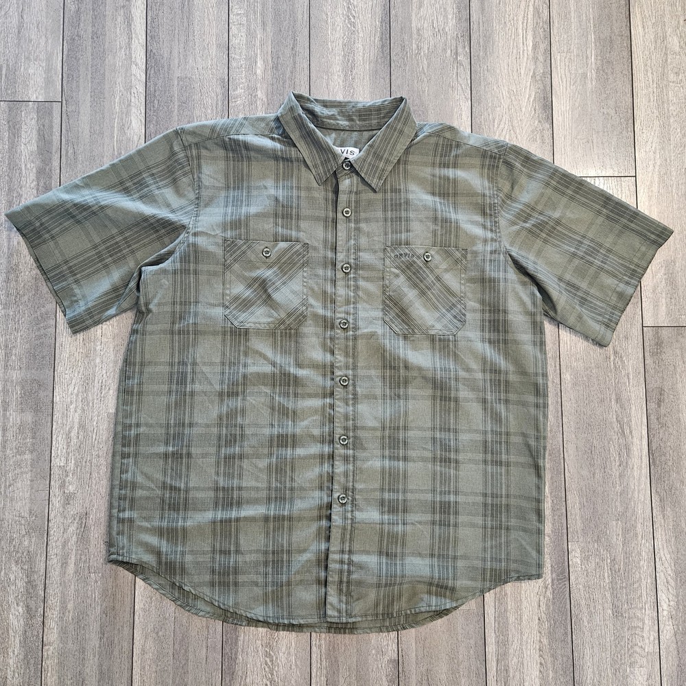 Orvis Men's XL Green Plaid Short Sleeve Performance Pockets Button Down Shirt
