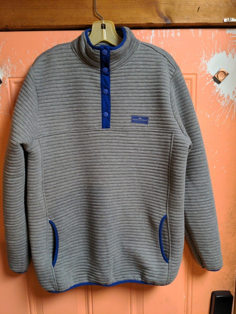 Simply Southern Men’s Gray Purple 1/4 Snap Button Ribbed Pullover Size Large EUC