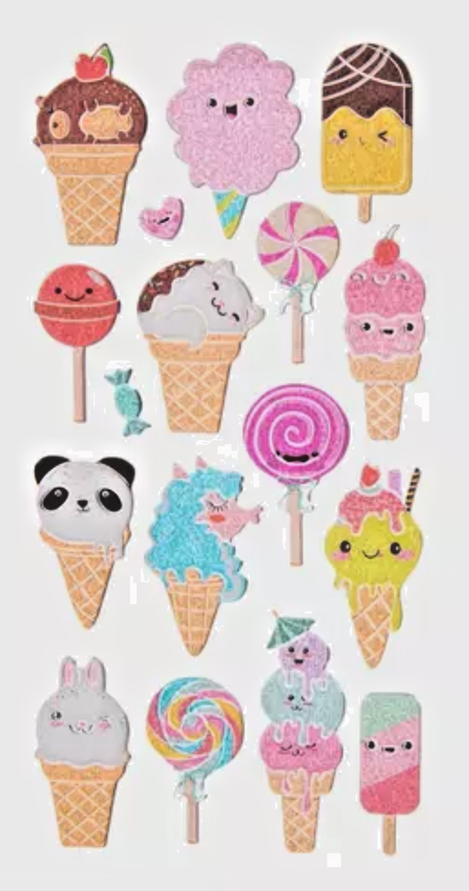 Happy Ice Cream Glitter Plastic  3D Stickers Planner Supply Papercraft Crafts