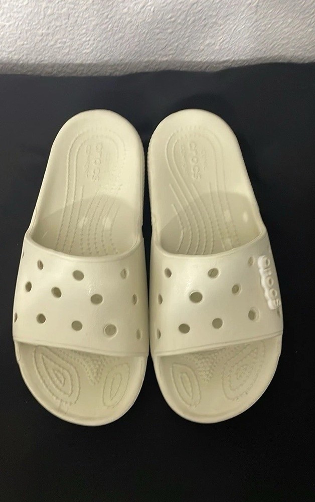 CROCS Cream Sandals with Cartoon Charms Size 8