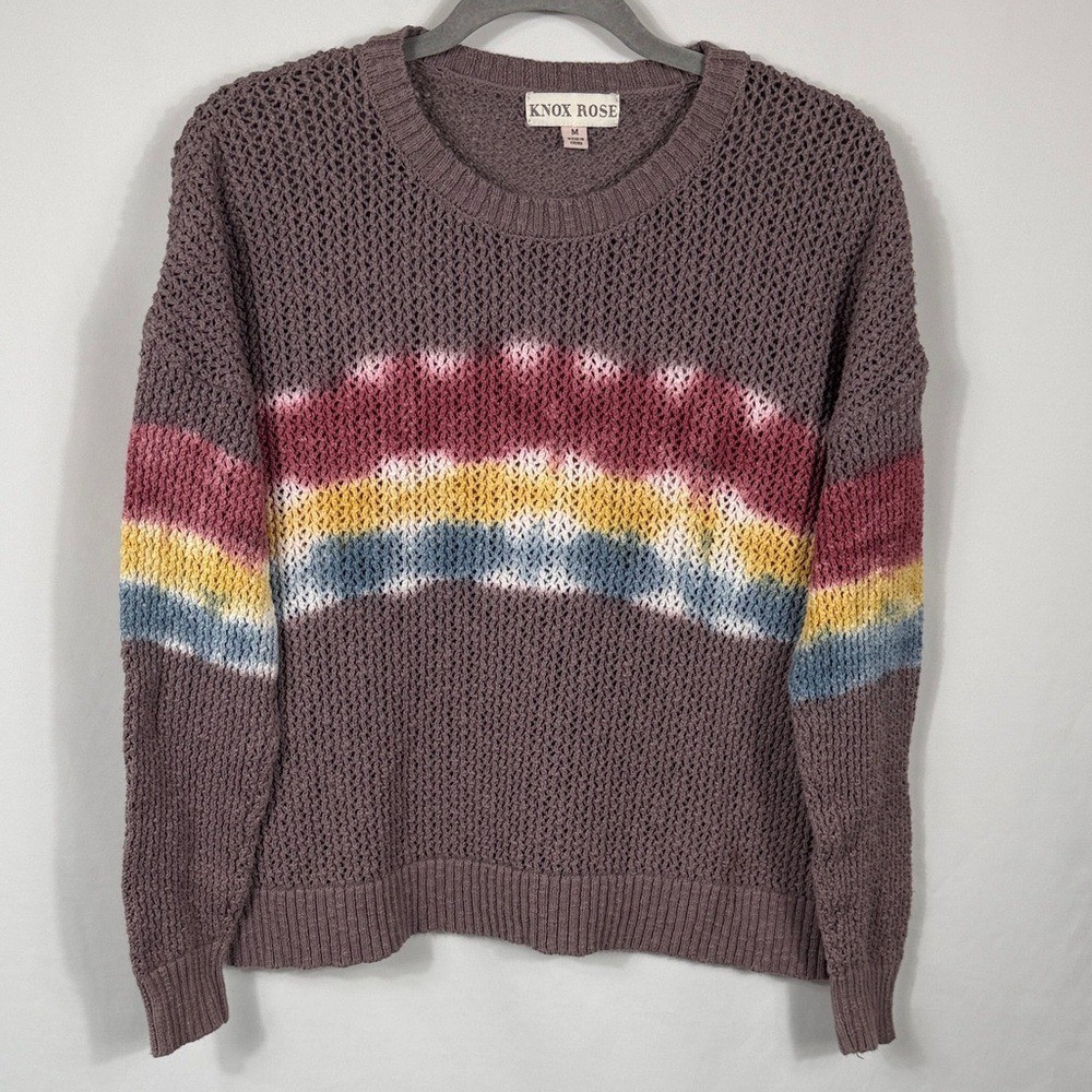 Knox Rose Open Knit Crewneck Pullover Sweater in Tie-Dye. Womens Size M.