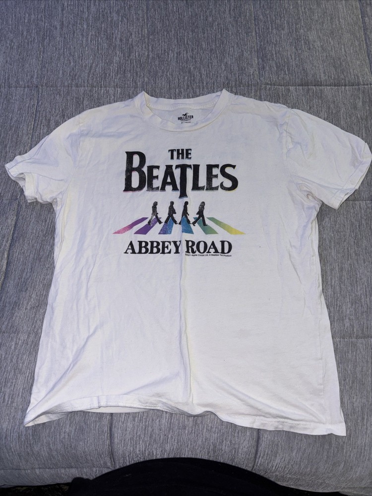 Men’s Hollister Size Large Beatles Band Rock Antique T Shirt White Short Sleeve