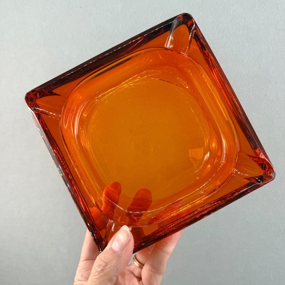 Vintage Viking Persimmon Glass Square Ashtray 6