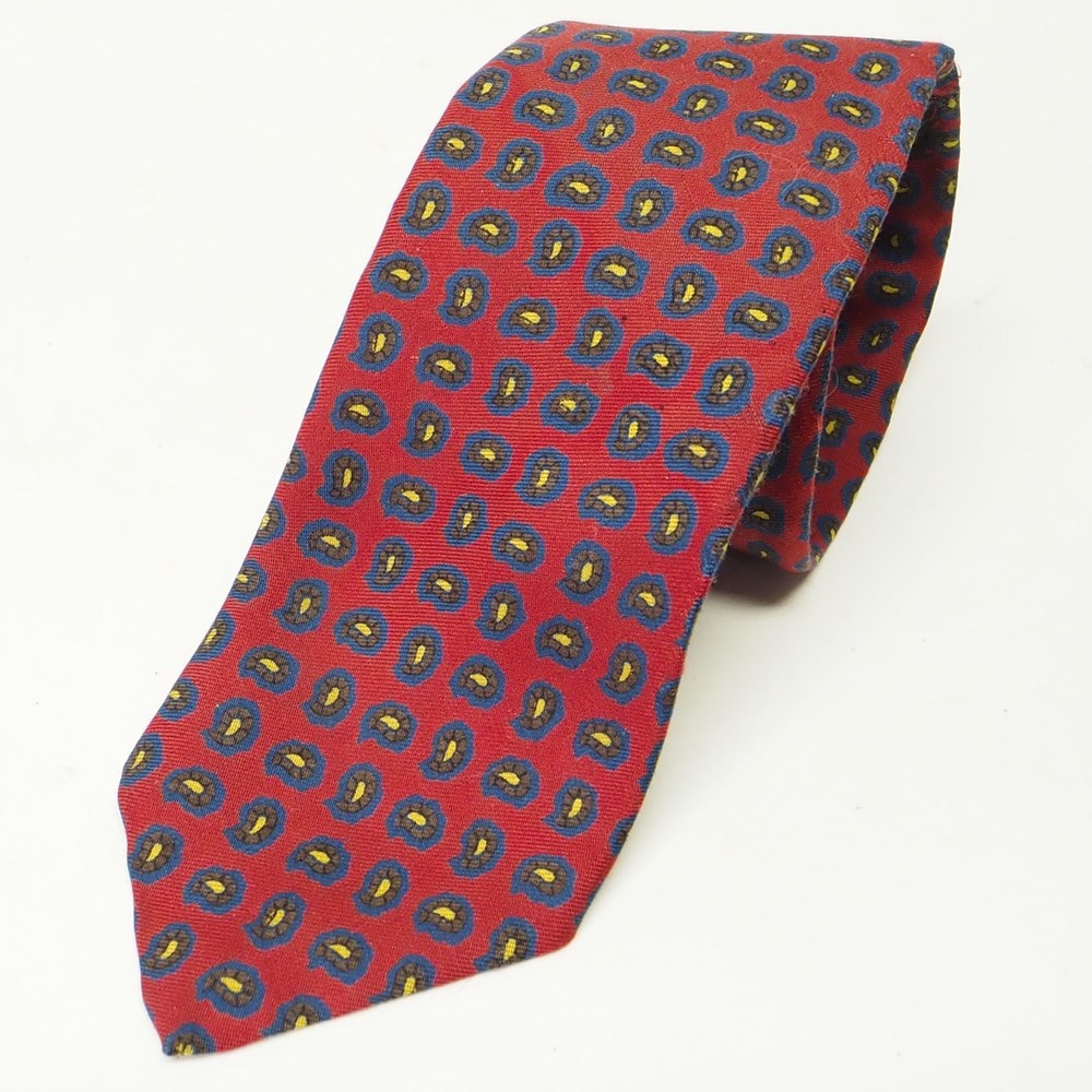 Vintage Paul Stuart Necktie Men's 100% Silk Red Tie Paisley Amoeba Made England