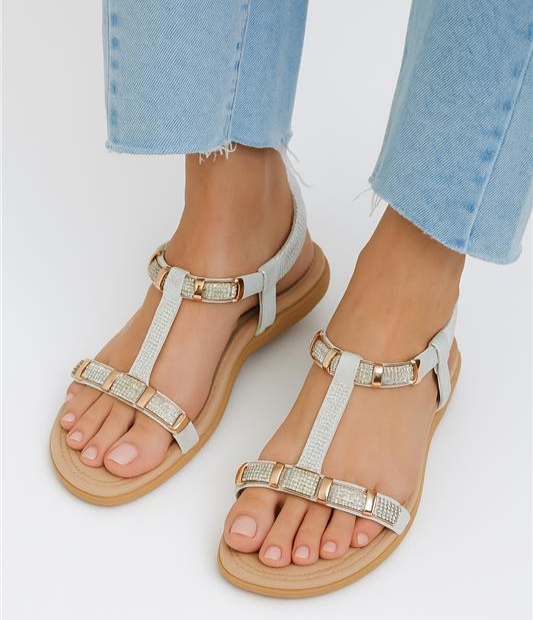 New Womens Cushioned Sandals Sparkly Summer Casual Walking Ladies Sandles Size