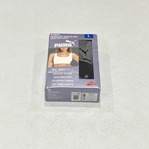 Puma Women's 2-Pack Square Neck Seamless Sports Bra, Black/Gray, Size L