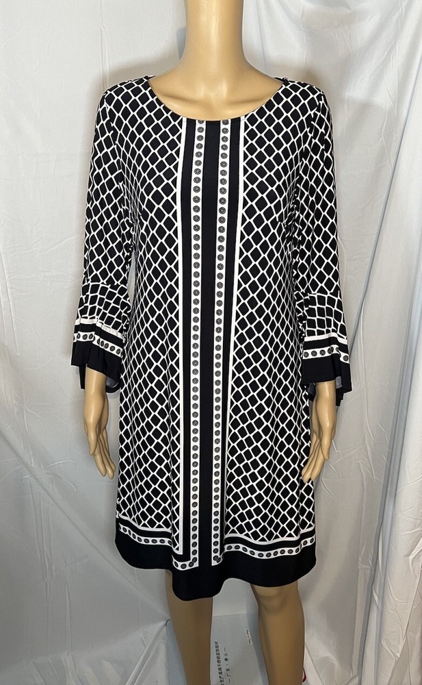 INC International Concepts Dress Women's Medium Long Sleeve Black/White W Lining