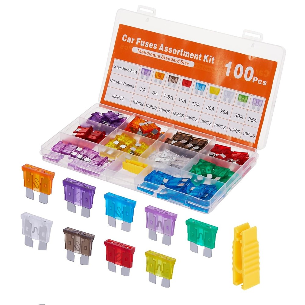100 Pcs Standard Fuses Kit, Car Assortment Kit - Size (3A 5A...35A)Automotive