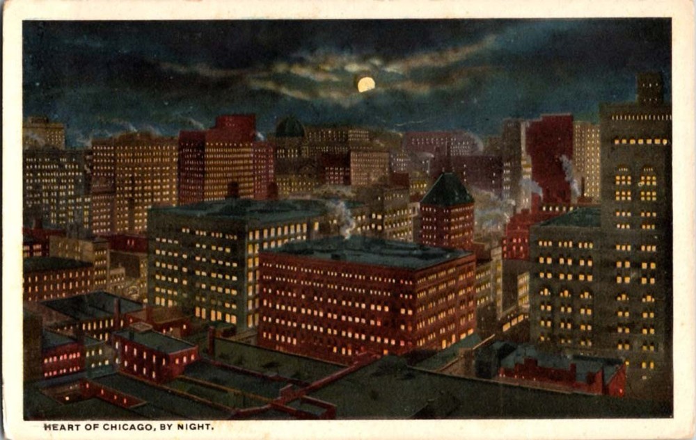 W-Border BUILDINGS AT NIGHT Chicago Illinois IL m/14 BJ7668