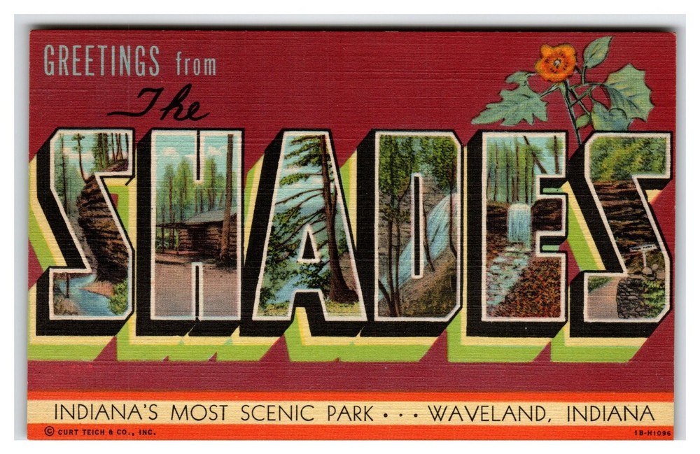 Vintage Linen Postcard Greetings from The Shades State Park Waveland Indiana