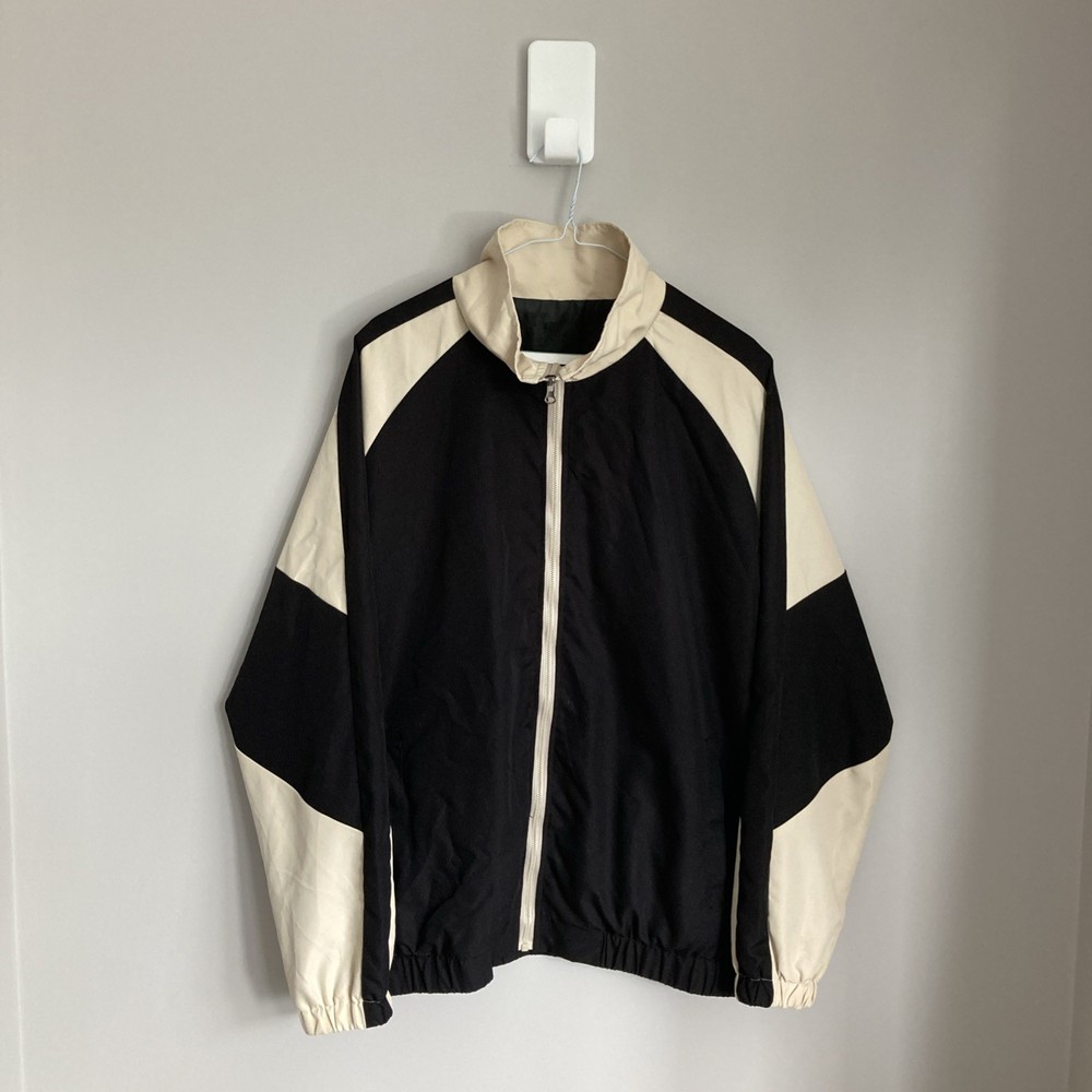 Men's Black Cream Colourblock Track Bomber Jacket Large Full Zip