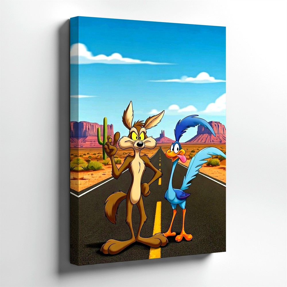 Wall Art Desert Road Cartoon Coyote Bird Poster Canvas Print Home Decor 16x24