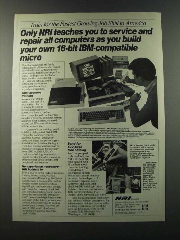 1986 NRI Schools Ad - Only NRI teaches you to service and repair all computers