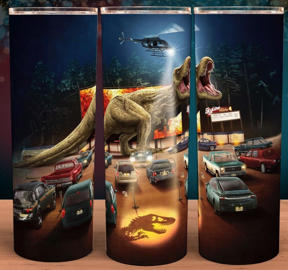 Jurassic Park T-Rex at the Drive-In Movies Cup Mug Tumbler 20oz