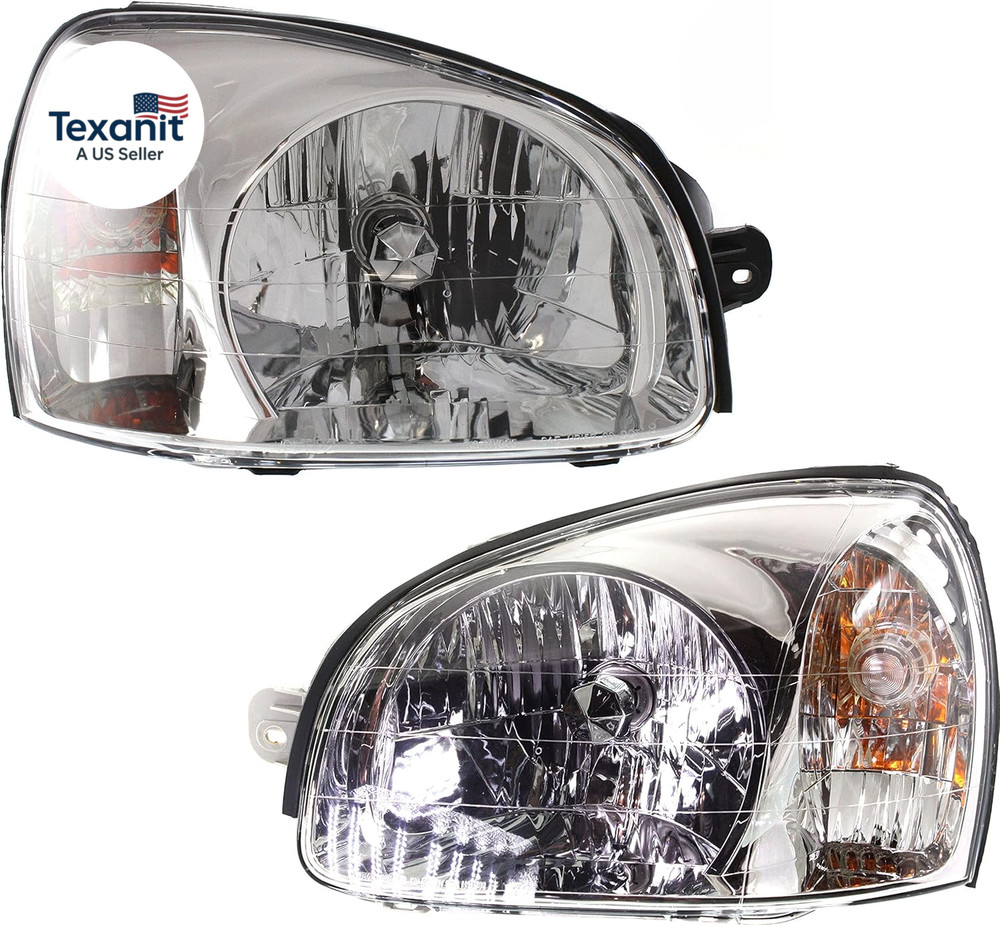 Headlights Assembly Driver Passenger for Hyundai Santa Fe 2003-2006 Halogen with