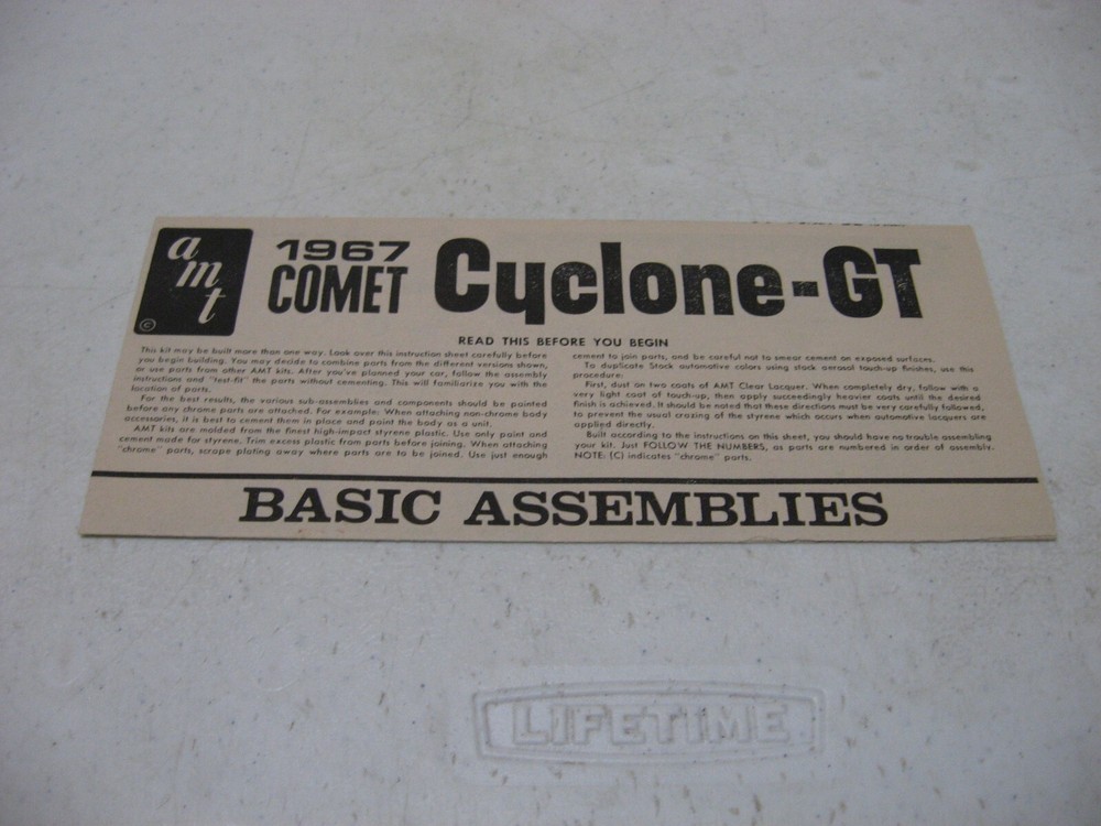 AMT 1967 Mercury Comet Cyclone GT Model Kit Instruction Sheet Only #6367-170
