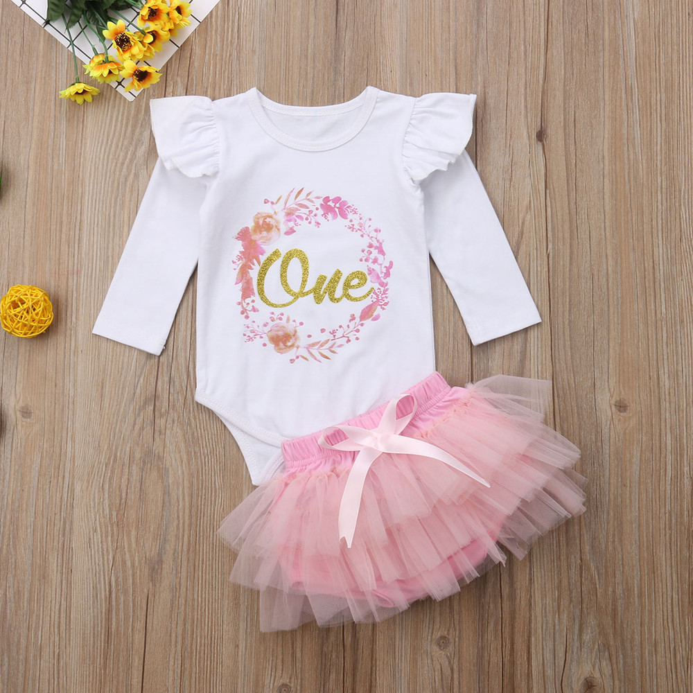 Baby Girl 1st Birthday Outfit One Year Party Cake Smash Tutu Skirt Clothes Set