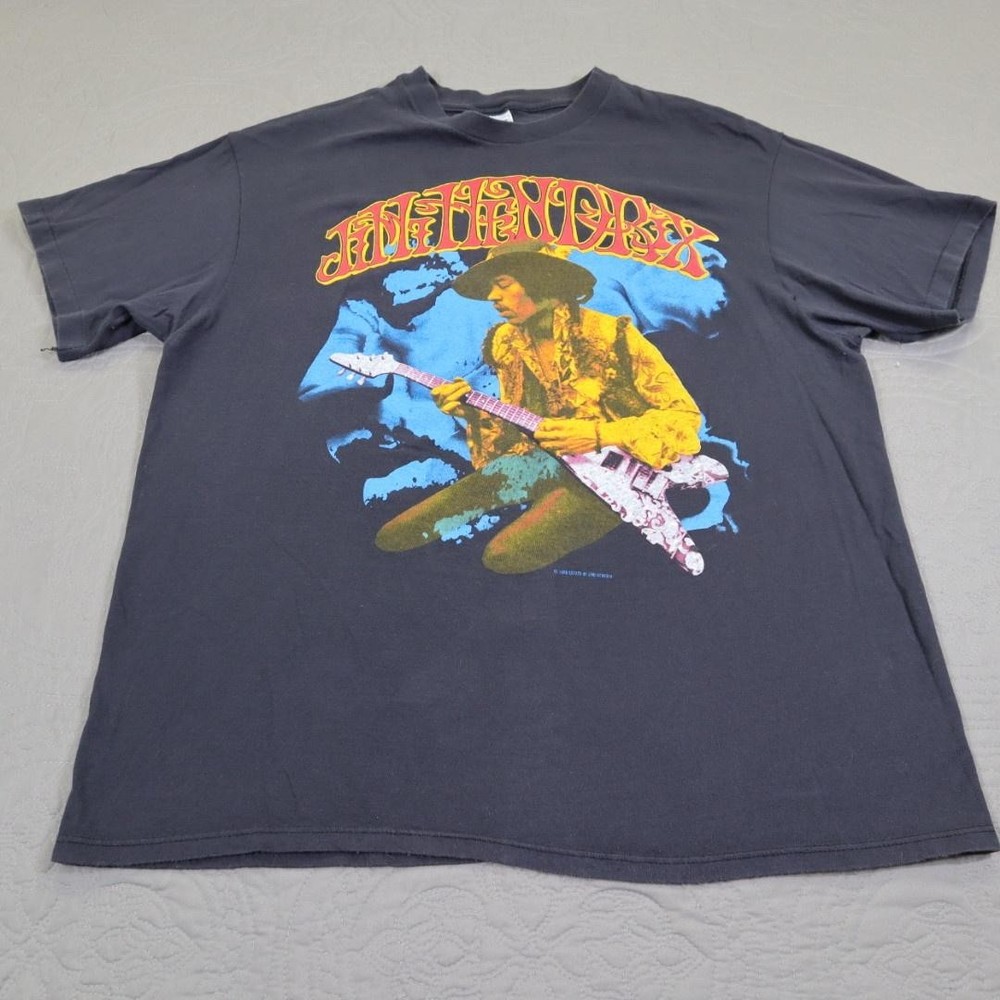 Vintage Jimi Hendrix Shirt Mens XL Black Rock Express Guitar Hanes 80s 1988