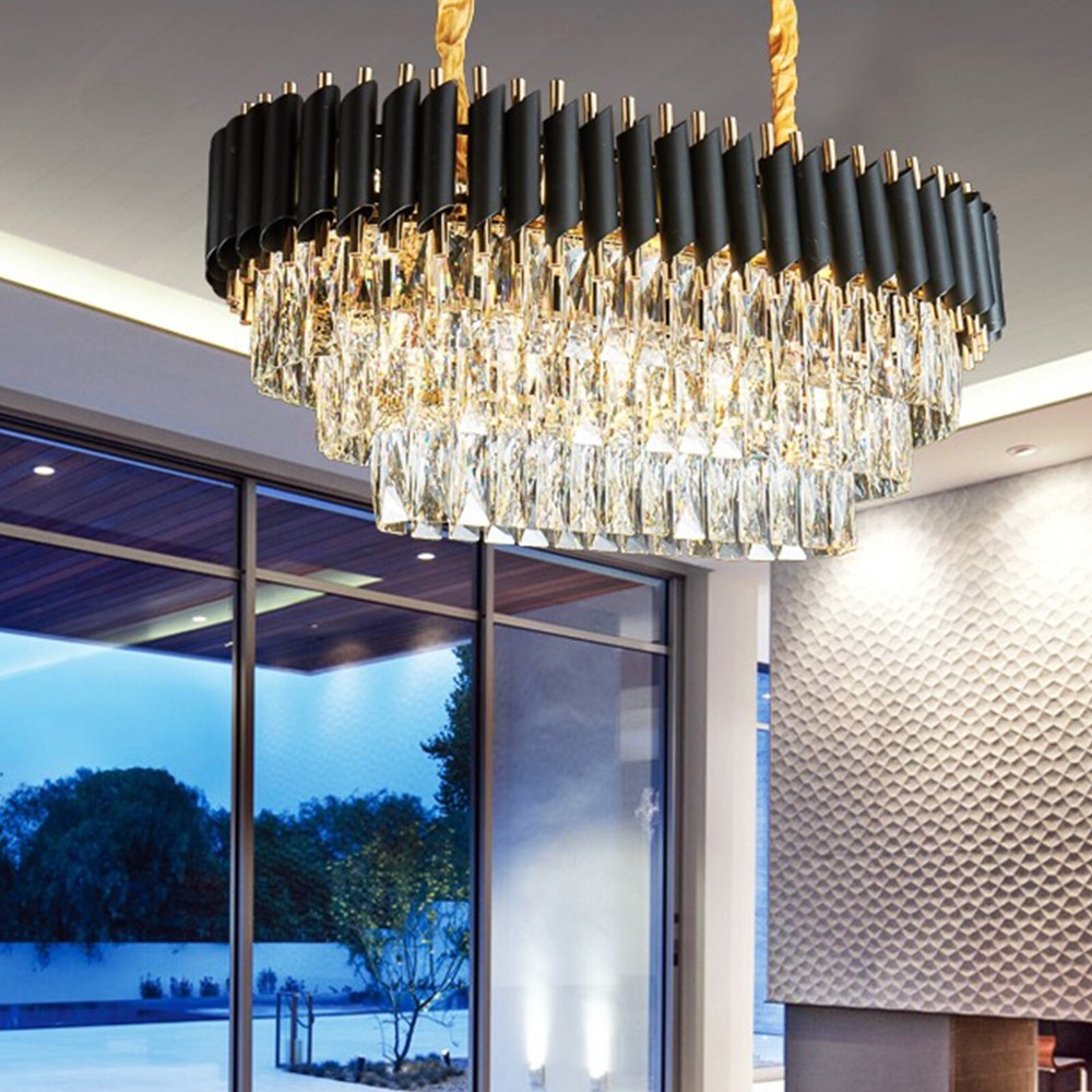 Modern Luxury Rectangular K9 Crystal Ceiling Lamp with 8 E12 Lights