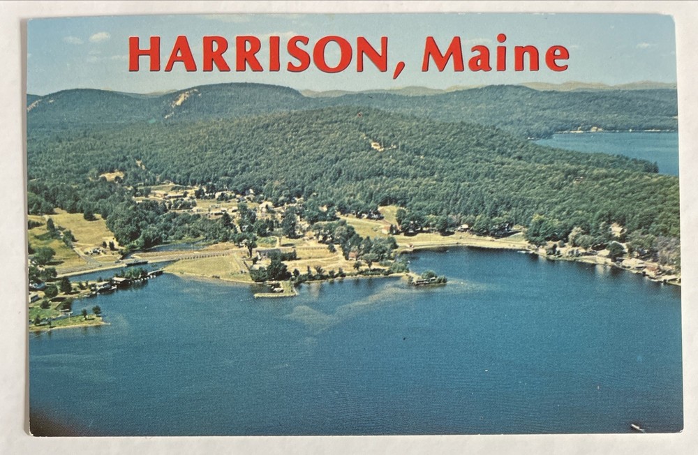 1960c Aerial View Harrison Maine Northern End Of Long Lake Colored Postcard