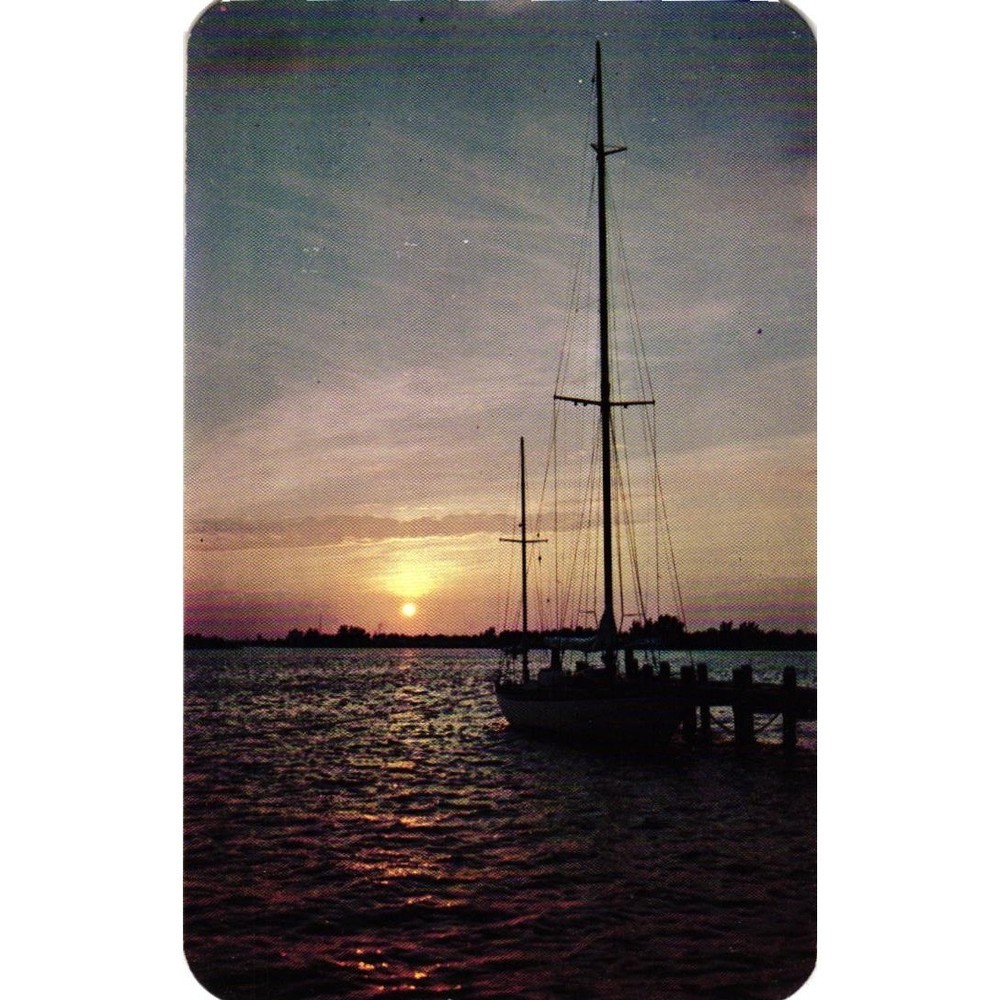 Tropical Sunset Sailboat Dock Florida Kodachrome Postcard