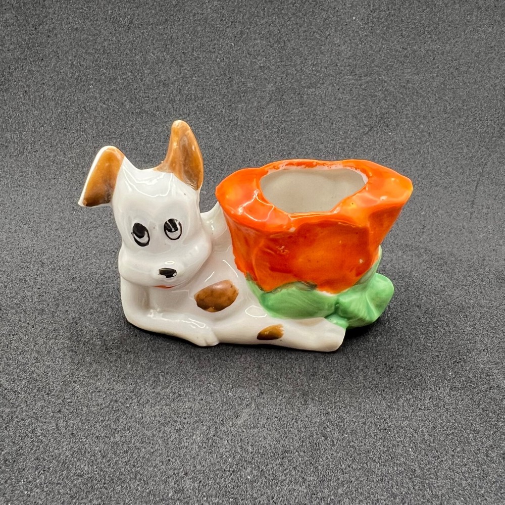 Vintage Japan Lusterware Dog Pin Cushion Sewing Needle Caddy Figurine Novelty
