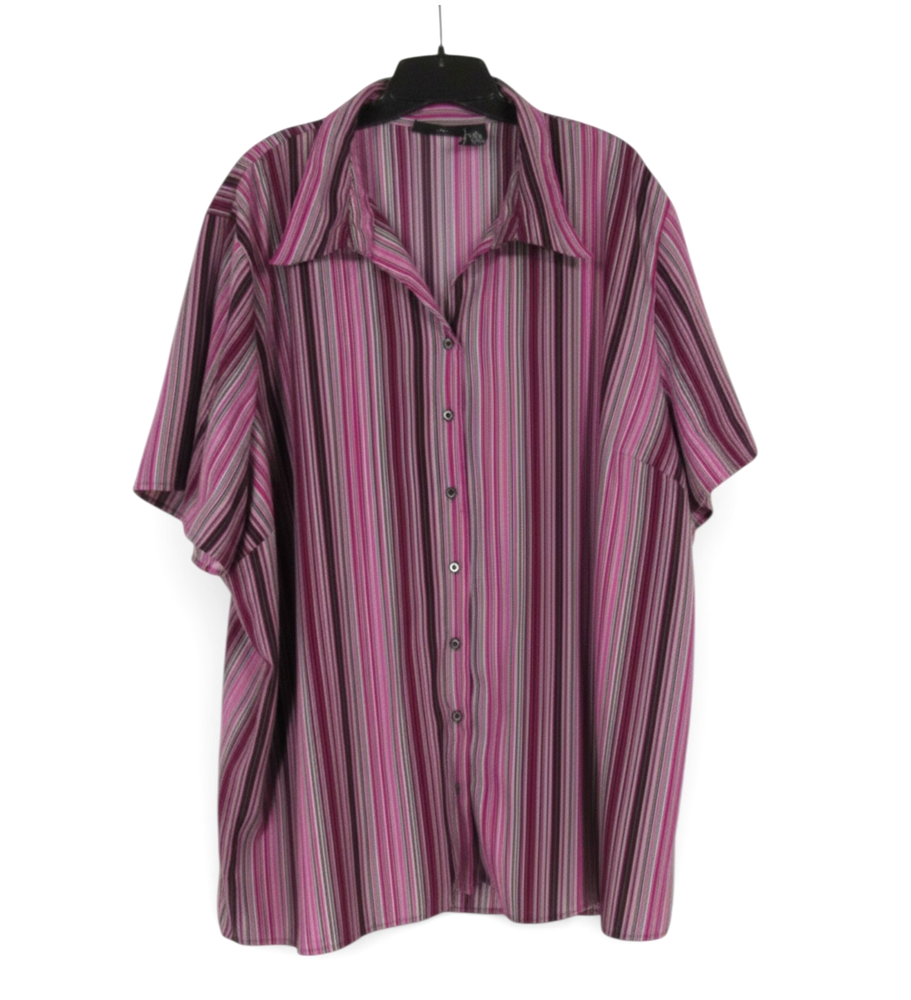 MAGGIE BARNES Purple/Multi STRIPES Button-Up POLY-KNIT Collared BLOUSE/TOP 4X