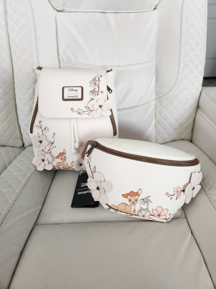 Loungefly Disney Bambi Thumper Cherry Blossom Floral Flap Mini Backpack, Belt Ba