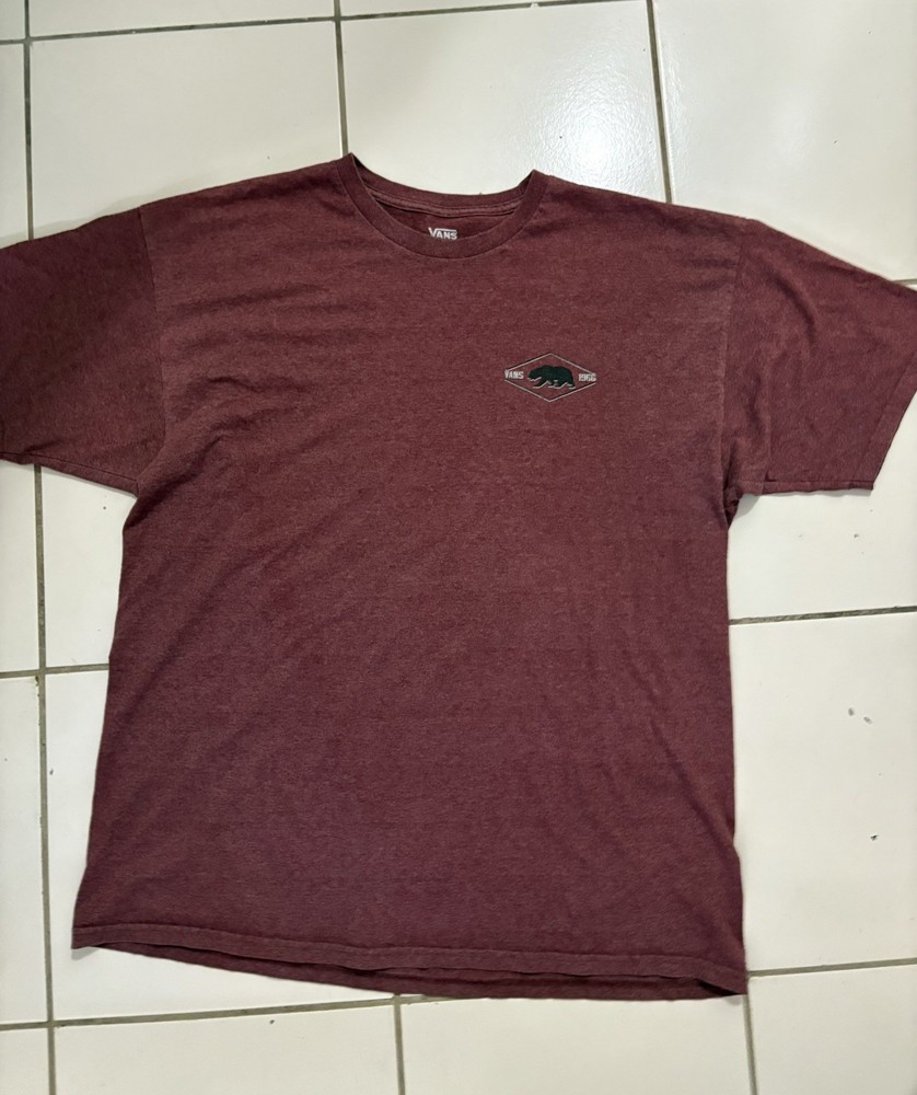 VANS Men's Maroon Crew Neck Bear Graphic Print Short Sleeve T-Shirt XL