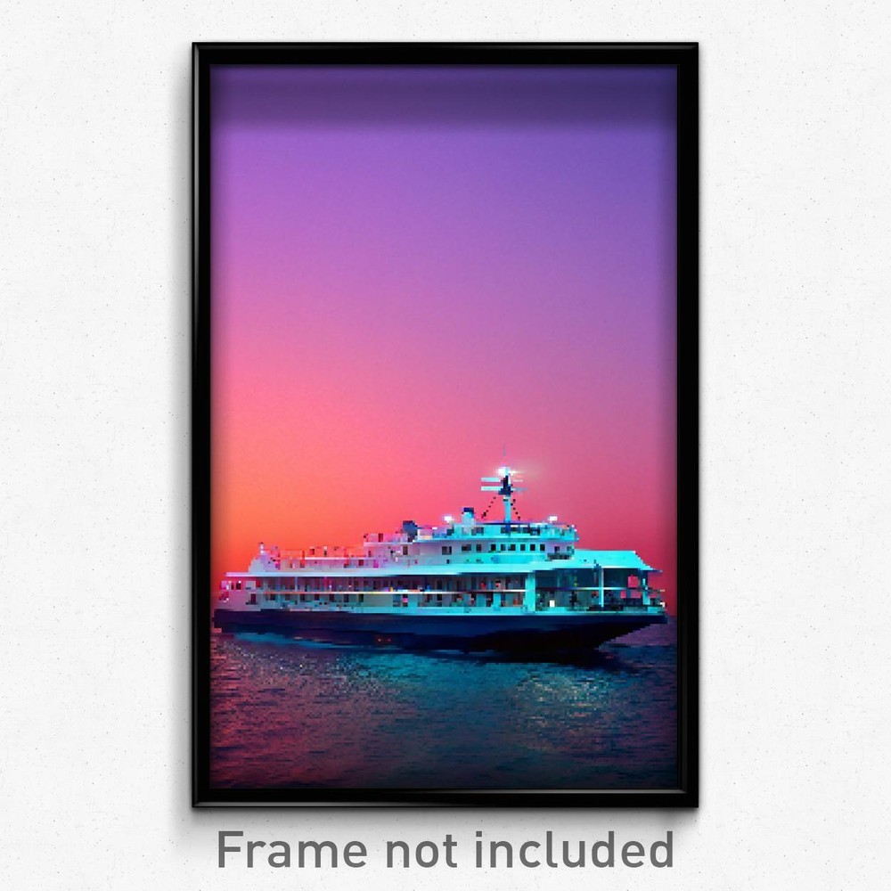 8 Bit Pixel Art Poster Grandiose Ferry Psychedelic Trippy Video Game Print