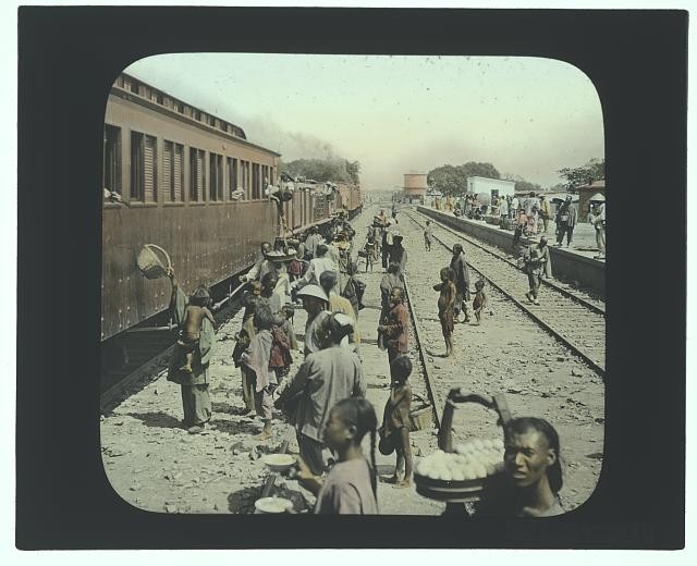 Photo:Railway Station 1895 Indian Railway Platform Crowded Train Scene