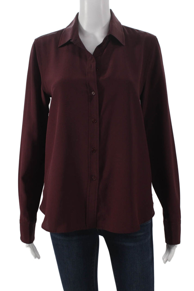 Nili Lotan Women Silk Collared Button-Up Long Sleeve Red Size MFree Shipping in US $100+ Orders | $6.95 Orders Below