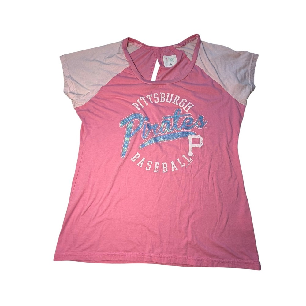 G-III 4Her Pittsburgh Pirates Baseball T-Shirt Pink Glitter MLB Top Womens XL