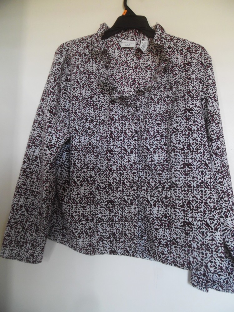 Covington Women's XLP Ruffle Button-Up Long Sleeve Career Blouse