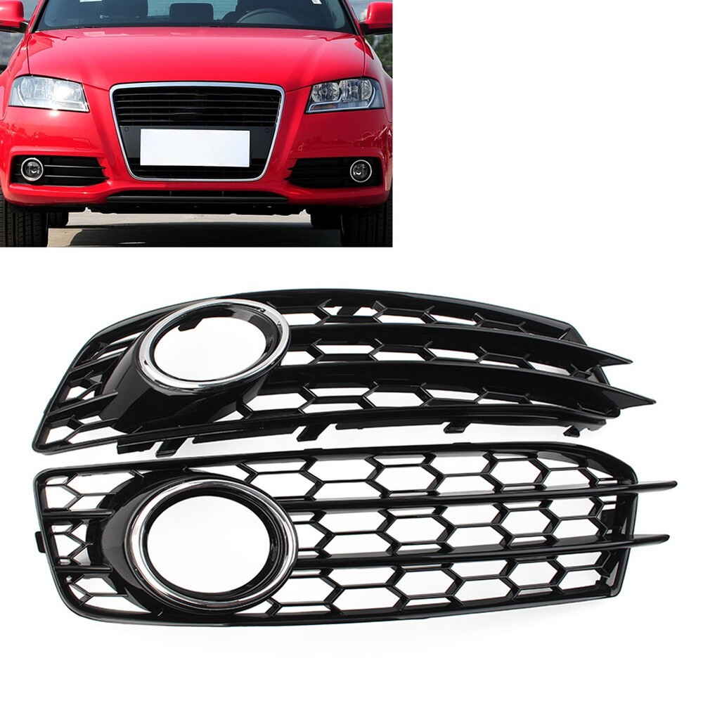 Honeycomb Front Bumper Fog Light Grille Cover For Audi A3 8P   09-12 Chrome