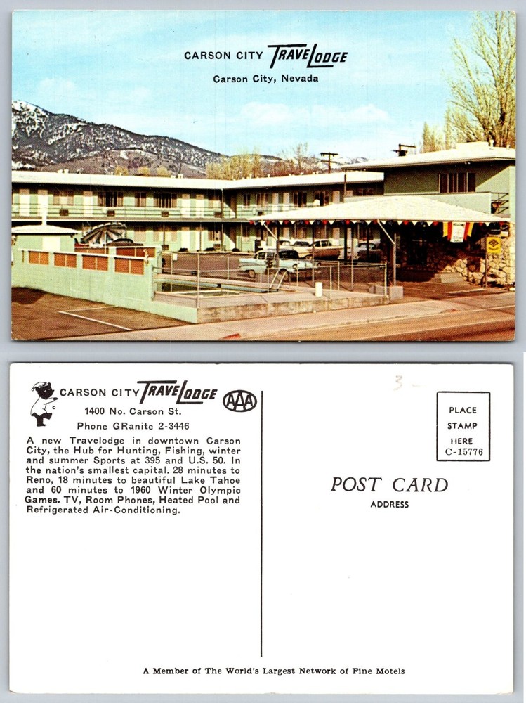 Vintage Carson City NV Travelodge Motel Postcard 1960s Nevada Roadside
