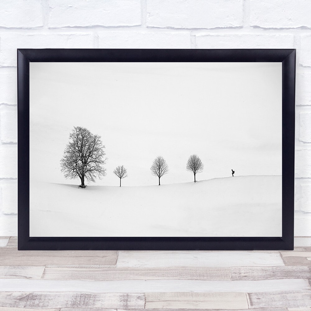 Simple Composition Skier Person Skiing Trees Winter Snow Wall Art Print
