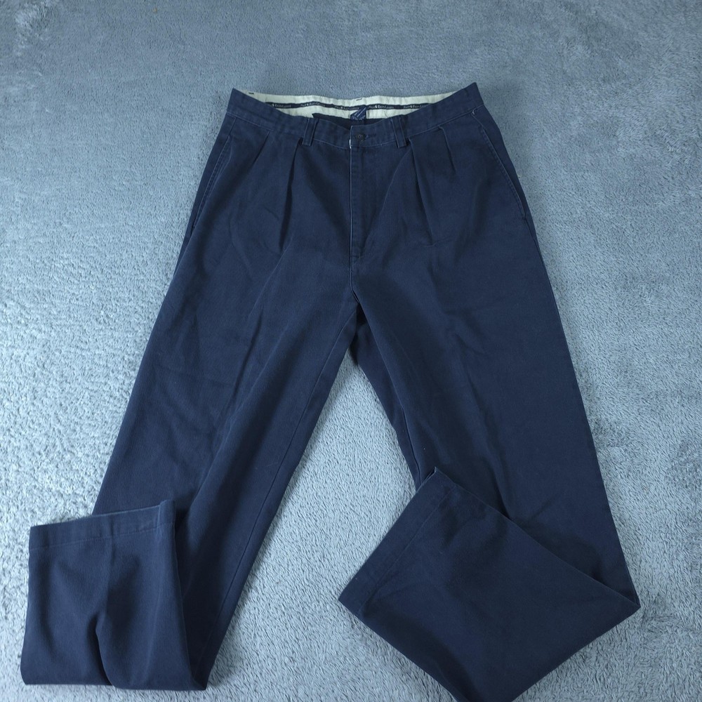 Polo Ralph Lauren Chino Pants Mens 36x30 Blue Pleated Straight Classic Casual