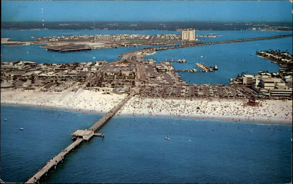 Clearwater Beach Florida Pier Pavilion aerial view  mailed 1975 vintage postcard
