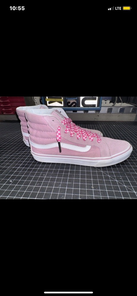 vans sk8 hi prism pink true white canvas / suede skate shoes unisex W9