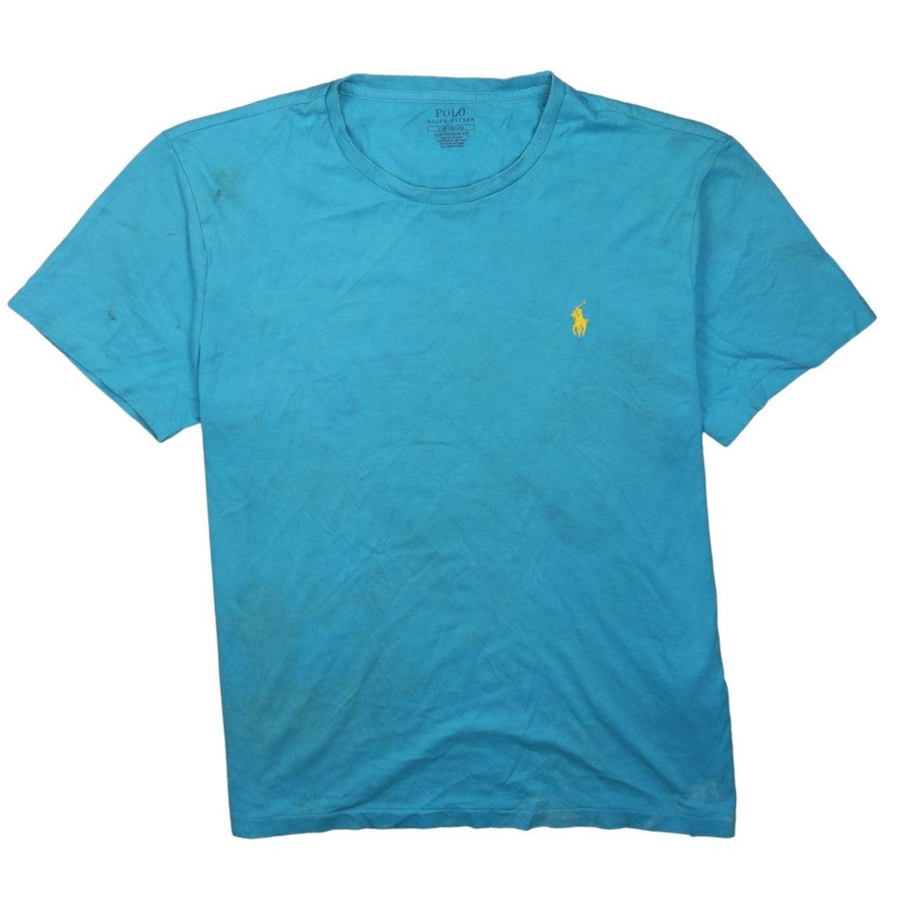 Polo Ralph Lauren Mens T Shirt Turquoise Blue Cotton Slim Embroidered Pony L