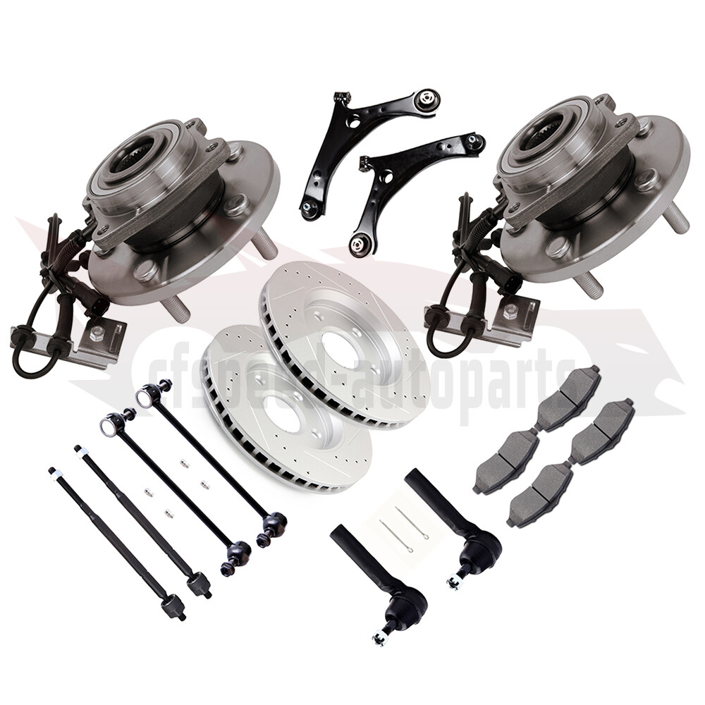 12PCS Front Suspension Hub Bearing & Brake Rotor Pad Kit 08-10 Town Grand