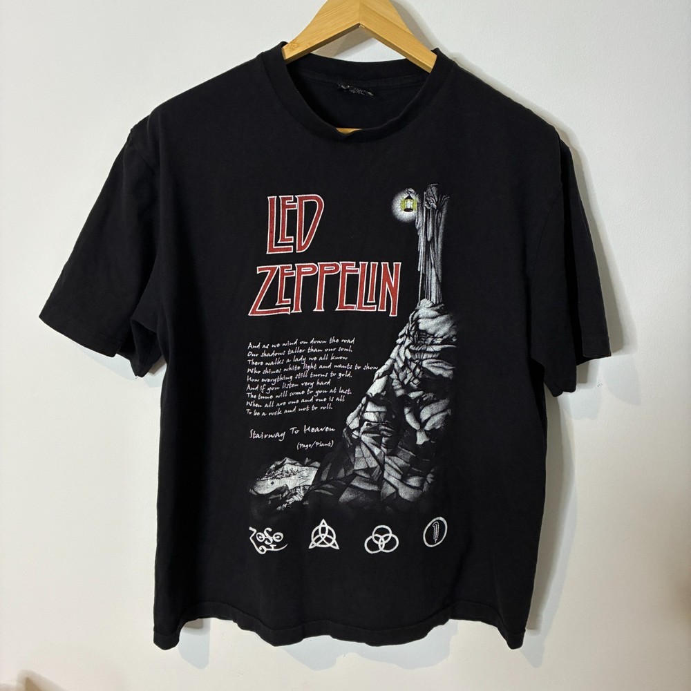 Vintage Led Zeppelin Shirt Mens XL Black Rock Band Tee Stairway To Heaven