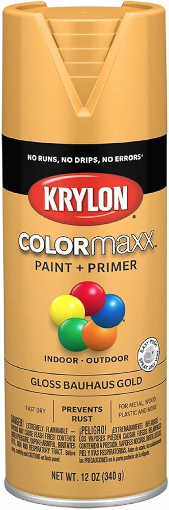 Krylon COLORmaxx K05504007 Spray Paint & Primer Gloss Bauhaus Gold 12 oz