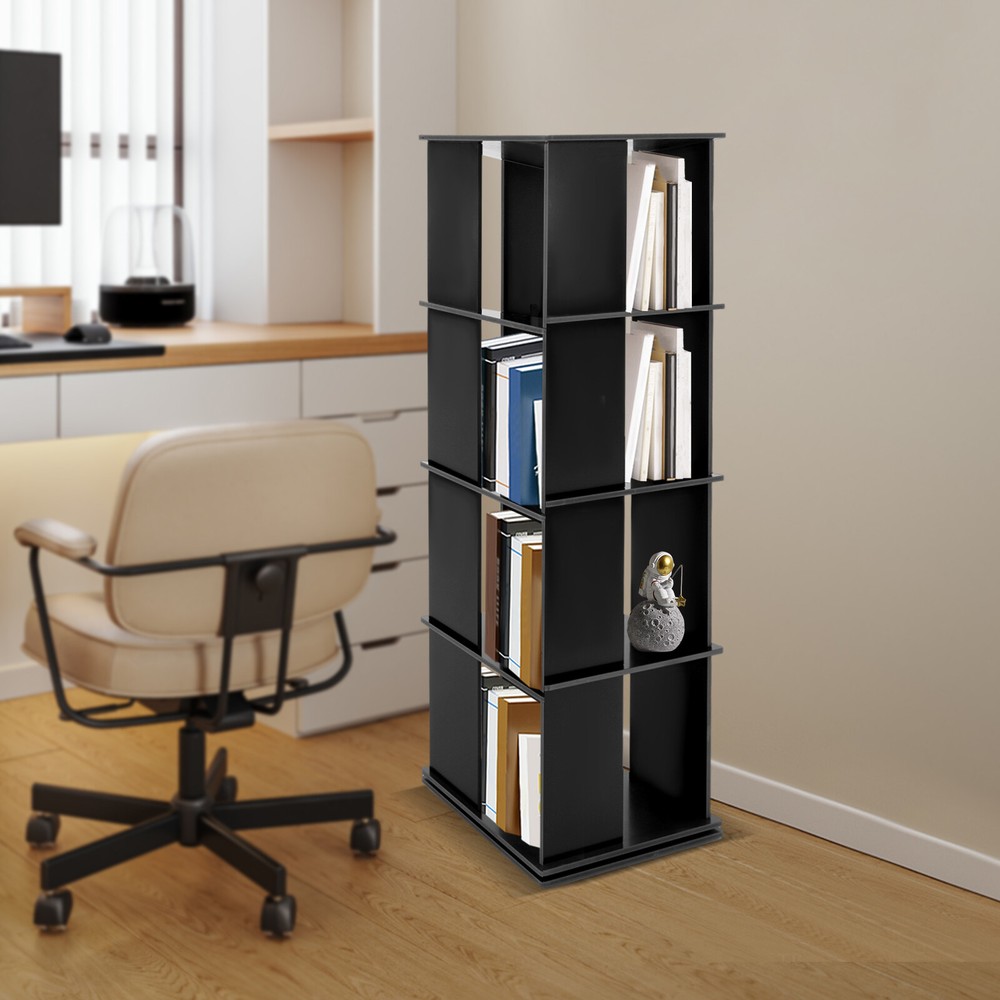 360-Degree Rotating Black Bookcase Storage Display Shelf